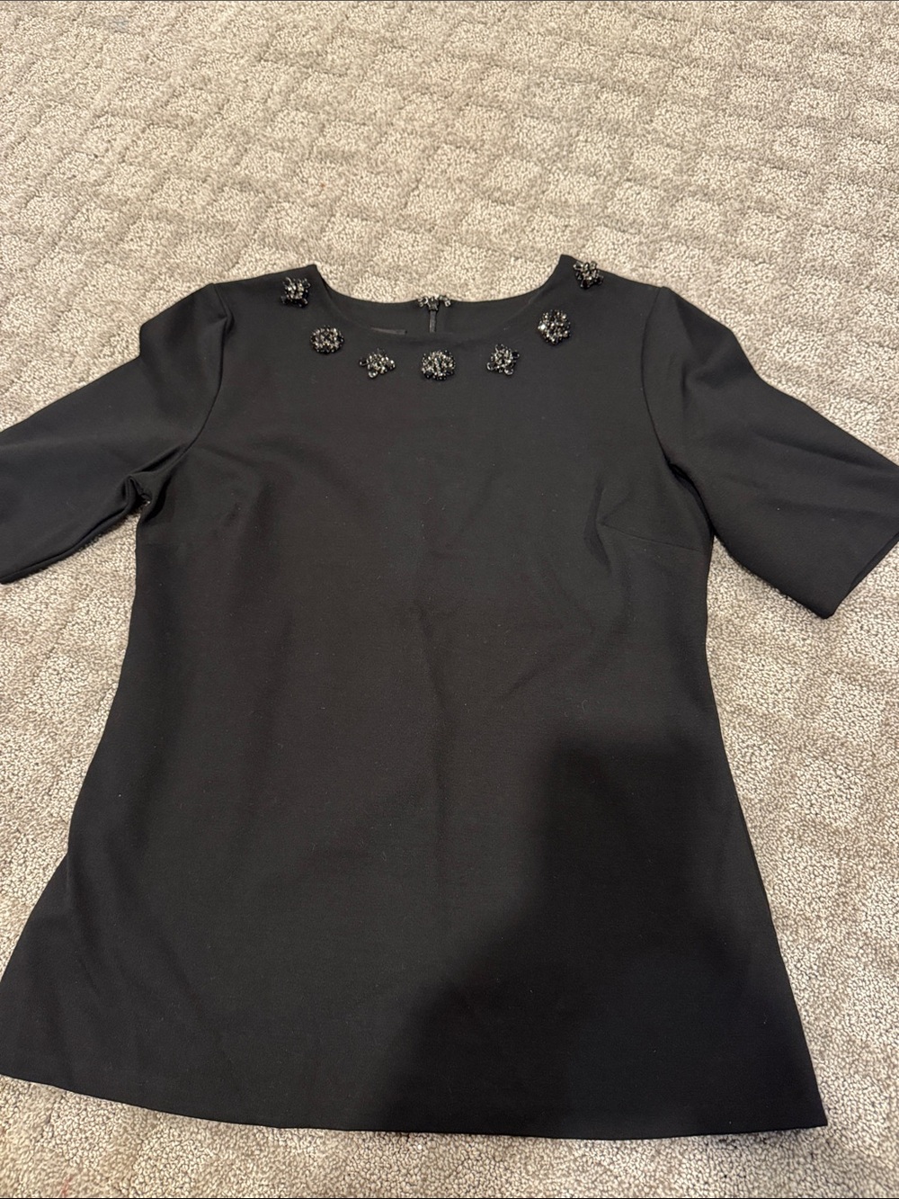 Talbots Black Short Sleeve Top with Beaded Neckline